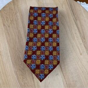Ermenegildo Zegna Mens Tie Woven 100% Silk Red Blue  Geometric Abstract Print
